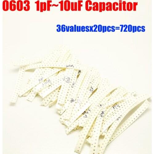 0603 SMD Capacitor Sample Kit 36valuesX20pcs=720pcs 1PF~10UF Capacitor Assortment Pack