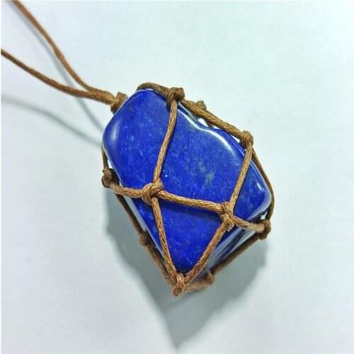 1pc Natural Stone necklace Lazurite pendant for Jewelry Hand Making retro weaving style