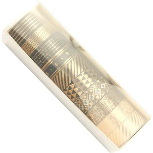 10Rolls/Set Black Gold Foil Washi Tape Set Paper Festival DIY Scrapbooking Adhesive Masking Tape Decorative Sticky Washi
