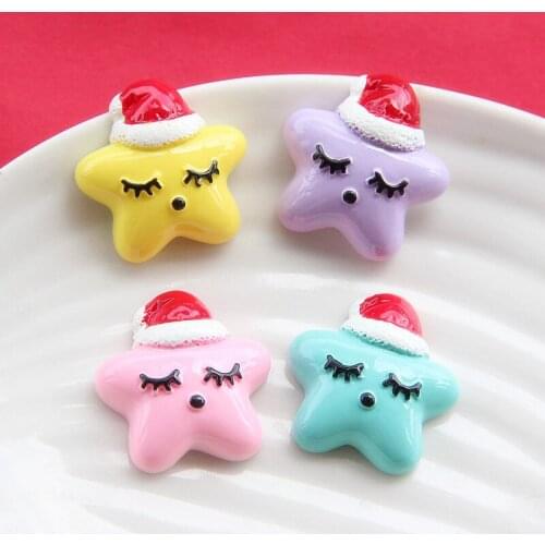 10Pcs Cartoon Xmas Hat Star Flat back Resin Cabochons Phone Deco Parts Scrapbooking Accessories DIY Christmas Decoration Craft