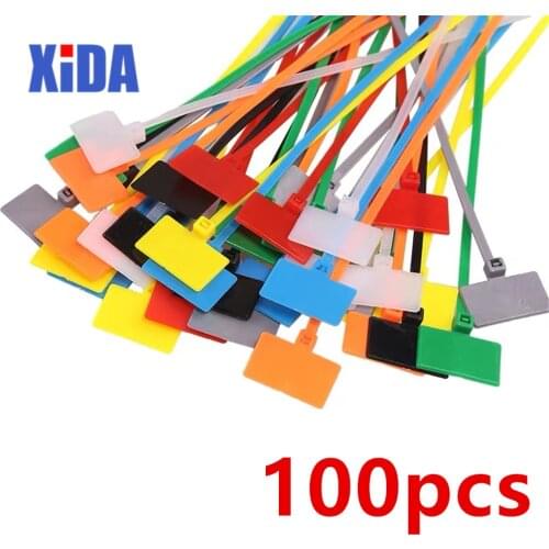 100pcs Easy mark 4*150mm Nylon Cable Ties tag labels Plastic loop Ties markers Cable Tag self-locking Zip Ties Free shipping
