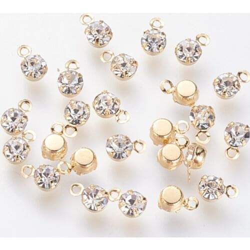 100pcs Mini Small Crystal Brass Rhinestone Charms for Jewelry Making DIY Bracelet Necklace Accessories Findings 5.5x3.5x2.5mm