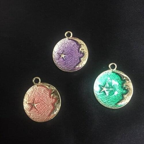 22*27MM 20Pcs KC Gold Mix 3 Colors Star & Moon Shape Glazing Alloy Pendants Jewelry Charms