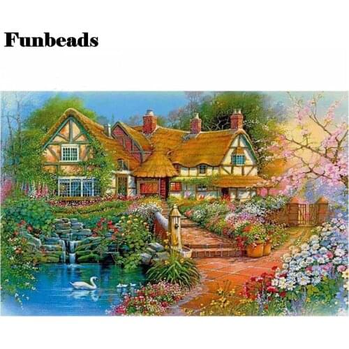 3D DIY Diamond Painting Cross Stitch Landscape hut Mosaic Rhinestones Paste 5D Diamond Embroidery Icon Decor Painting FF3935