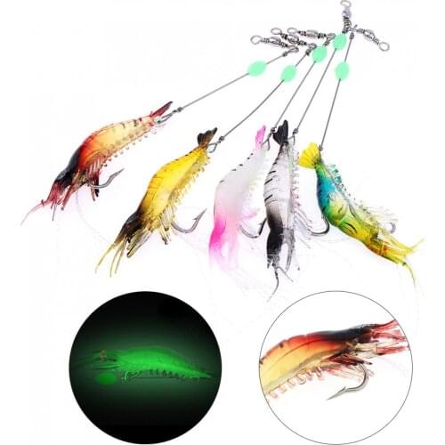 5pcs Soft Shrimp Bait Luminous Silicone Prawn Fishing Lures Hook Bait 5 Colors