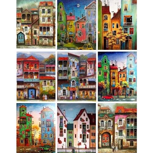 5D DIY Building Cartoon City Diamond Painting Diamond Mosaic Full Display Square Crystal Embroidery Scenic Rhinestones Pictures