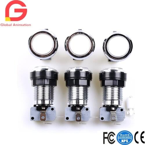 6 Pcs/lots chrome Illuminated Arcade Button with 5V LED Lamp & Microswitch for Arcade Fighting Games Projects-white