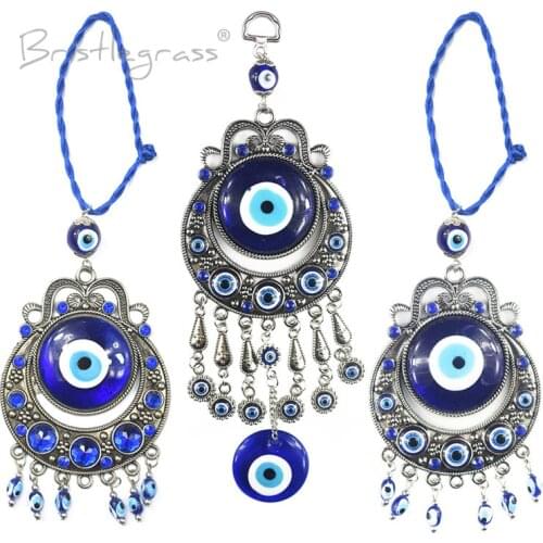 BRISTLEGRASS Turkish Blue Evil Eye Rhinestone Wall Hanging Pendants Pendulum Amulets Lucky Charms Blessing Protection Gift Decor