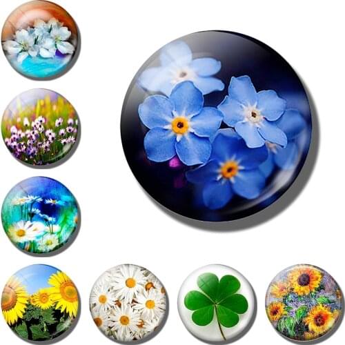 Flower Daisy Sunflower Lily Clover Refrigerator Magnets Blue Wild Flowers 30MM Fridge Magnet Decor Message Board Notes Stickers