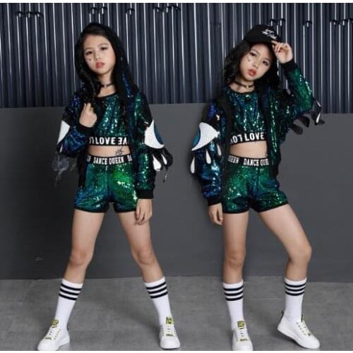 Children Jazz Hip Hop Dance Clothes Modern Fashion Stage Ballroom Kids Sequins Dancing Costumes Girls sports Suit Outfits