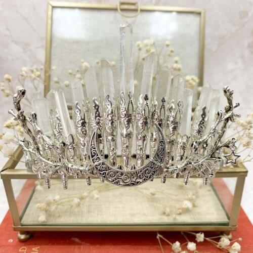 Quartz Crystal Crown Head Accessory Handmade Head Hoop Crescent Decorated Luxury Headpiece Gothic Baroque Headwear