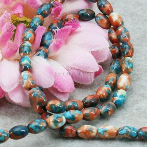 Hot Multicolor Rice Bucket Loose DIY Beads Semi-precious Riverstone Rain Flower Rainbow Stones Girls Jewelry making Design 6X8mm