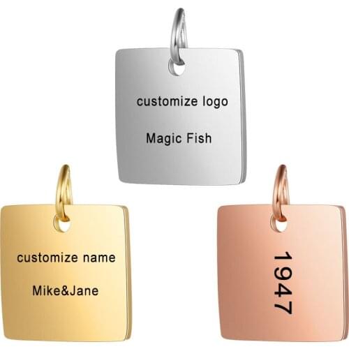 Customized Charms for Jewelry Making Gold Stainless Steel Square Pendant Engrave Logo Letter Diy Earring Bracelet Necklace Lots