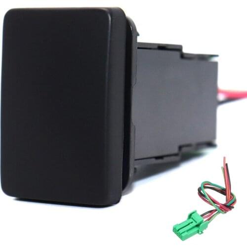 12V Push Button Switch ON-Off Switch Blue Backlit with Connector Wire for Toyota(32.5 mm x 22 mm), Blank Cover (No pattern)