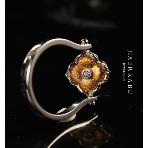 Italian retro palace style sterling silver hand-drawing two-tone gold-plated S925 silver zircon inlay ring