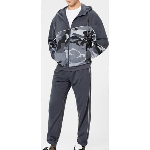 Hoodie Suit Pullover Elastic Waist Cardigan Camouflage Sweatshirt Suit for Winter Men Tracksuit 2 Piece Tops and Pants 2XL
