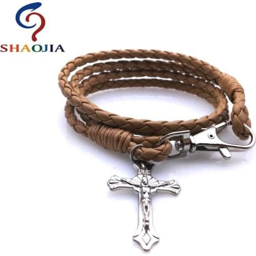 Cross Leather Bracelet Jewelry New Design Fashion Vintage Multilayer Leather Men Bracelet Wholesale for Men Jewelry 8 Colors