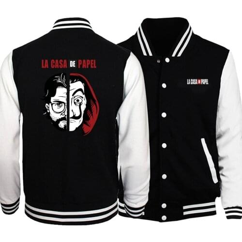 La Casa De Papel Baseball Men Professor Sergio Marquina Jackets Coats Winter Autumn Fleece Warm White Black Sportswear Plus Size