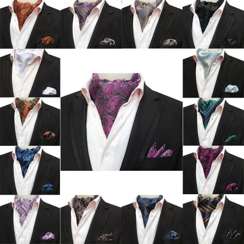 Mens Business Paisley Floral Ascot Cravat Tie Handkerchief Pocket Square Set BWTHZ0330