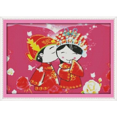 The wedding night cross stitch kit cartoon lover printed 14 11ct cotton hand embroidery DIY handmade needlework supplies bag