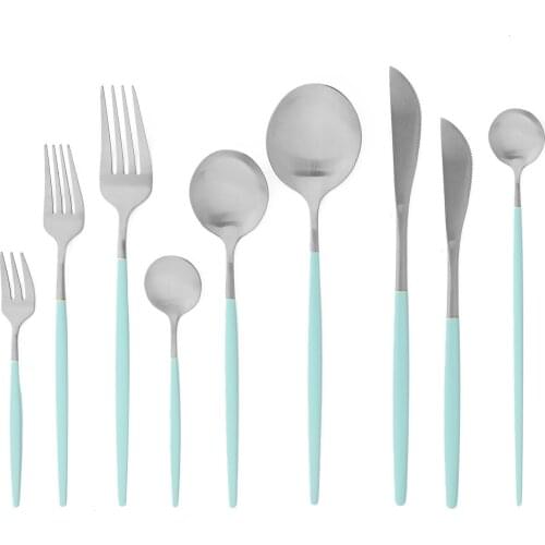 JANKNG Mint Cutlery Set Matte Stainless Steel Dinnerwar Steel Gold Forks Spoons Knives Flatware Cutlery Set Dinner Silverware