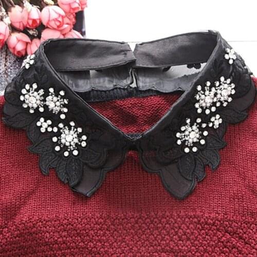 2021 New Korean Fashion Women Detachable Crystal Collars Pearl Shirt Detachable Fake Collar Shirts Sweater Fake Collar