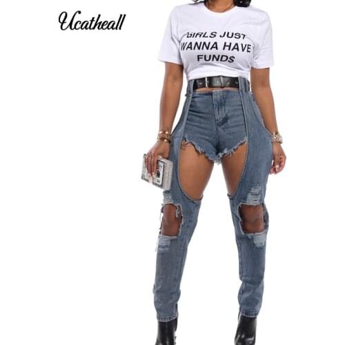 Slim Holow Out Decoration Streewear Pants For Women Mid Waist Jeans Casual Design Ladies DenimTrousers