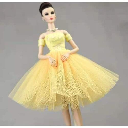 1/6 BJD Clothes Fashion Yellow 5-layer Lace Dresses for Barbie Doll Outfit Ballet Tutu Dress Princess Evening Gown Accessory Toy