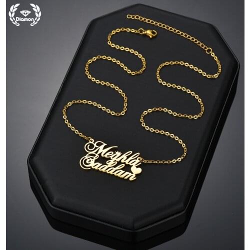 Diamon Customized Necklaces For Women Custom Name Letters Little Crown Heart Pendant Stainless Steel Chain Jewelry Party Gift