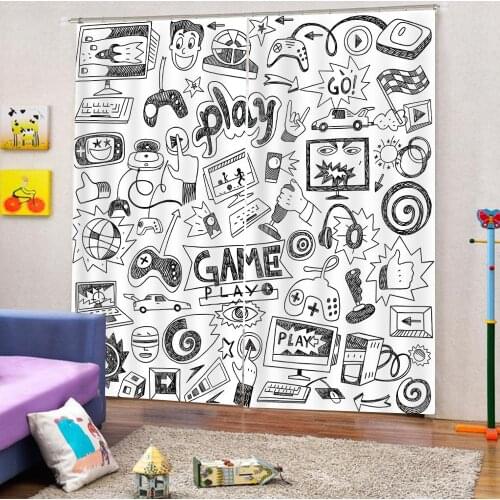 Customize Games Curtain Black And White Print For Living room Bedroom Blackout Window Drapes Fabric For Kids Indoor Decor