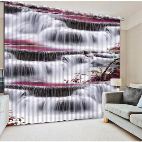 Custom curtains Drapes Cortinas Pink waterfall natural landscape Beautiful Photo home bedroom decoration Drapes Cortinas
