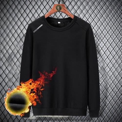 New MenS Korean Round Neck Pullover Plush Bottomed Shirt Autumn Winter Clothes Long Sleeve T-Shirt Boy Trend 8Xl Size Teenager