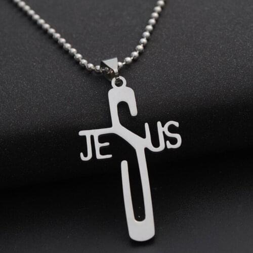 RONGQING 10pcs/lot wholesale 316L Stainless steel necklace for women Men Gift 2018 New cross JESUS Chain length 60cm