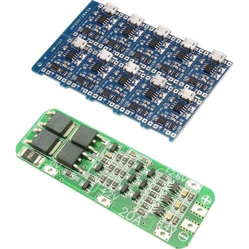 Retail 11 Pcs Modules: 1 Pcs 20A Li-Ion Lithium Battery 18650 Charger PCB BMS Protection Board 12.6V & 10 Pcs 5V Mini USB 1A 186