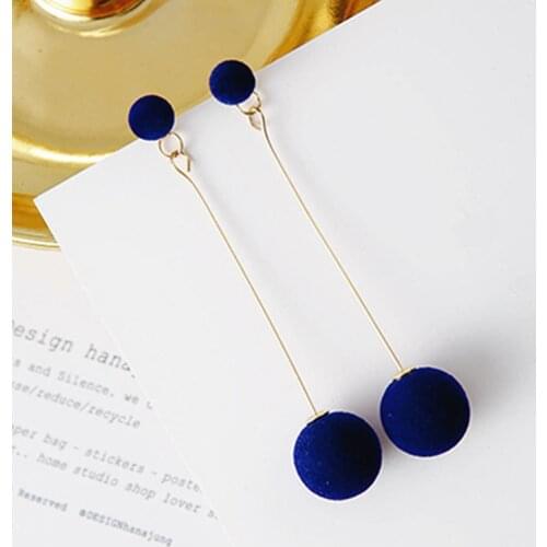 Fashion Red/Black/Gray/Blue Plush Ball Earrings For Women Korea Personality Round Long Tassel Earrings Statement Jewelry Gifts