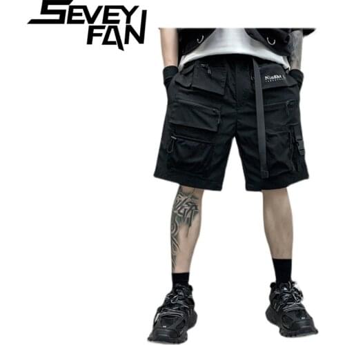 SEVEYFAN Mens Cargo Shorts Multi Pockets Hip Hop Street Dark Fashion Loose Shorts for Male