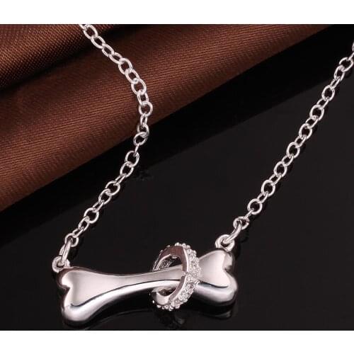 Pretty charms 925 sterling silver fine Crystal Dog bones Pendant Necklace for woman noble fashion party Jewelry Christmas gifts