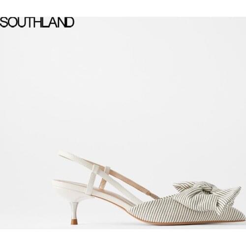 SOUTHLAND Women High Heels Sandals Women Thin Heel Butterfly knot Pumps Pointed Women Striped Shoes