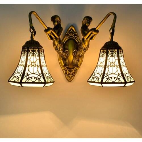 Tiffany Baroque vintage Stained Glass Iron Mermaid wall lamp indoor lighting bedside lamps wall lights for home AC 110V/220V E27