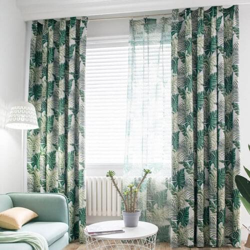 Tropical Green Blackout Curtains for Living Room Leaves Palm sheer Tulle for Bedroom Cortinas Window Treatments