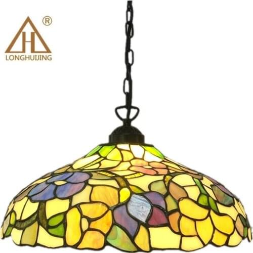 Stained Glass Suspended Luminaire Tiffany Baroque Pendant Lights For Home Parlor Dining Room Chain Pendant Lamps E27 90-260v