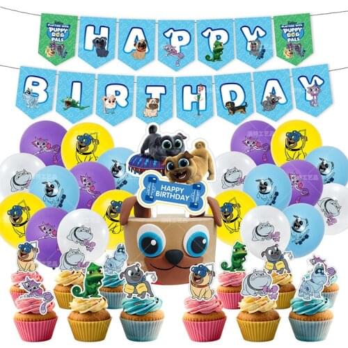 1set Puppy Dog Pals Balloons Brothers Paw Pet Bone Cake Toppers Banner Happy Birthday Party Latex Ballon Decorations Kids toys