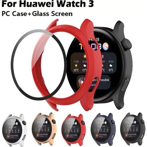 PC Protective Case For Huawei Watch 3 Pro 48mm Tempered Glass Case PC Screen Protector Smart Watch Cover For Huawei Watch 3 46mm