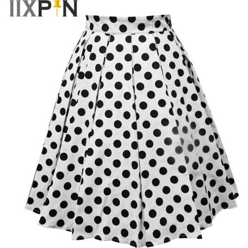 Vintage Style Women Polka Dots Skirts Femme Swan Printed A-line Pleated Skirt for Ladies Formal Party Prom Plaid Skirt Feminina
