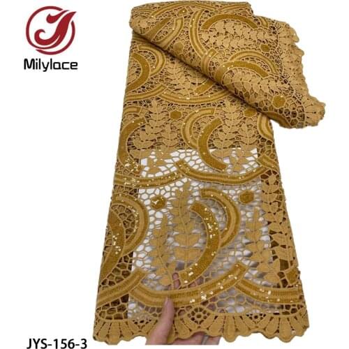 Gold Sequins Guipure cord Lace Nigerian Lace Fabrics 5 Yards French Guipure Lace Fabric for Wedding JYS-156