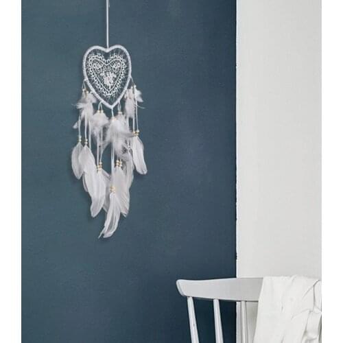 1PC Handmade Lace Dream Catcher Feather Bead Hanging Decoration Ornament Gift Colorful Craft Dreamcatcher heart Wind Chimes