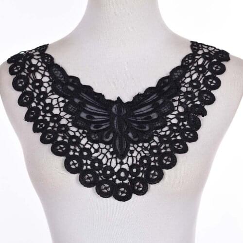New 1PC White Balck Embroidered Floral Lace Neckline Neck Collar Trim Clothes Sewing Applique Embroidery edge