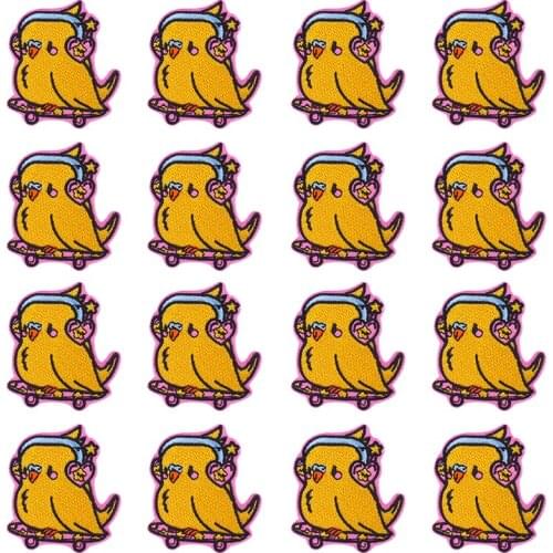 Prajna 10PCS Cute Bird Iron On Patches Stripe Embroidery Patches For Clothing Thermoadhesive Patches On Clothes Cartoon Applique