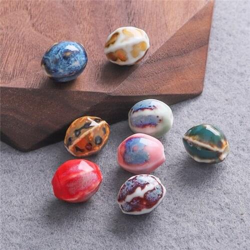 5pcs 16x14mm Chinese Ceramic Porcelain Geometry Oval Handmade Bead Charm for Earring Necklace Bracelet DIY Jewerlry Craft Making