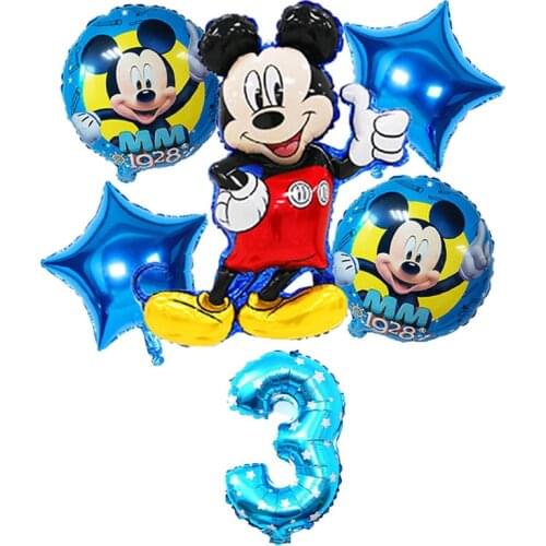 6pcs/set Disney Mickey Minnie Balloons Birthday Party Decorations Baby Shower Aluminum Foil Number Cartoon Mickey Mouse Balloons